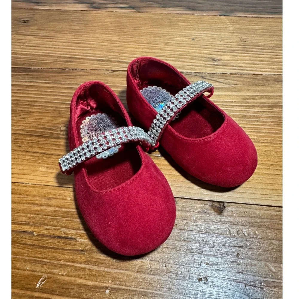 Stuart Weitzman Sugar Ballerina Baby Size 3 Dark Red Rhinestone Mary Jane Flats
